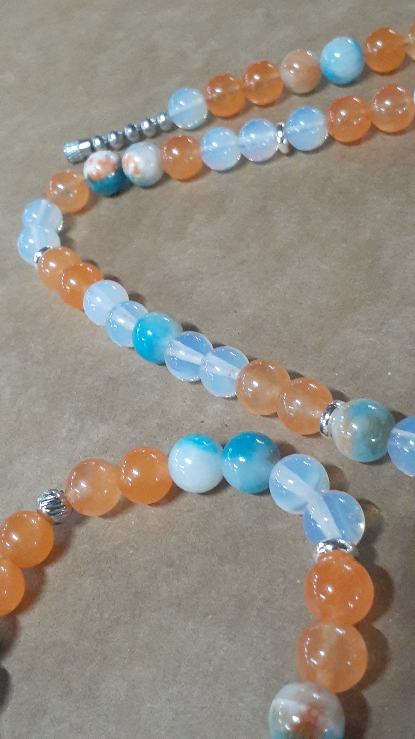 Opal Arrowhead Blueorange Jade Necklace Set 10in with KIDS Bracelet