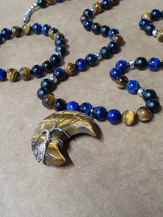 Tiger Eye Moon Necklace Set 12in Sapphire Onyx