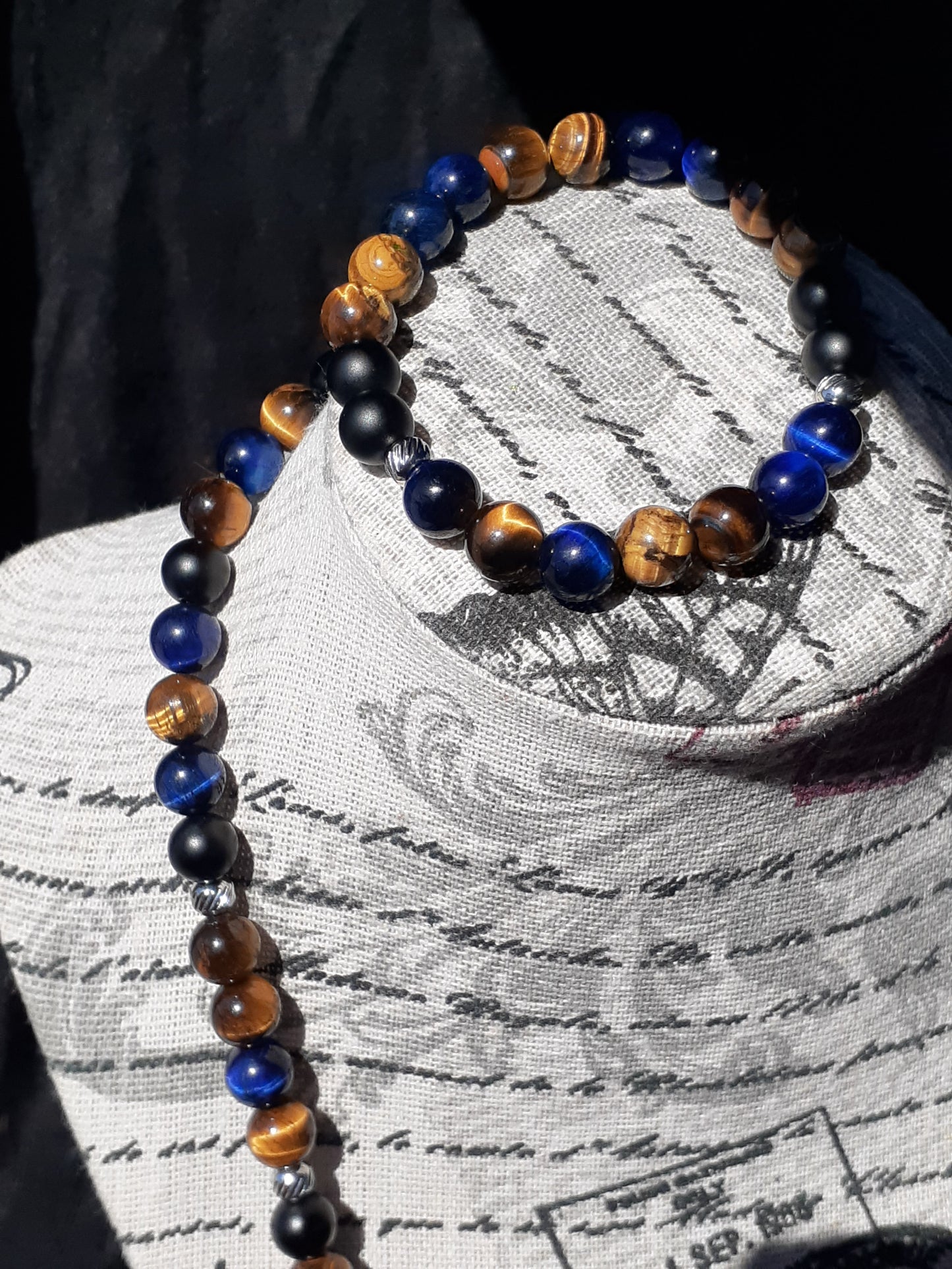 Tiger Eye Moon Necklace Set 12in Sapphire Onyx