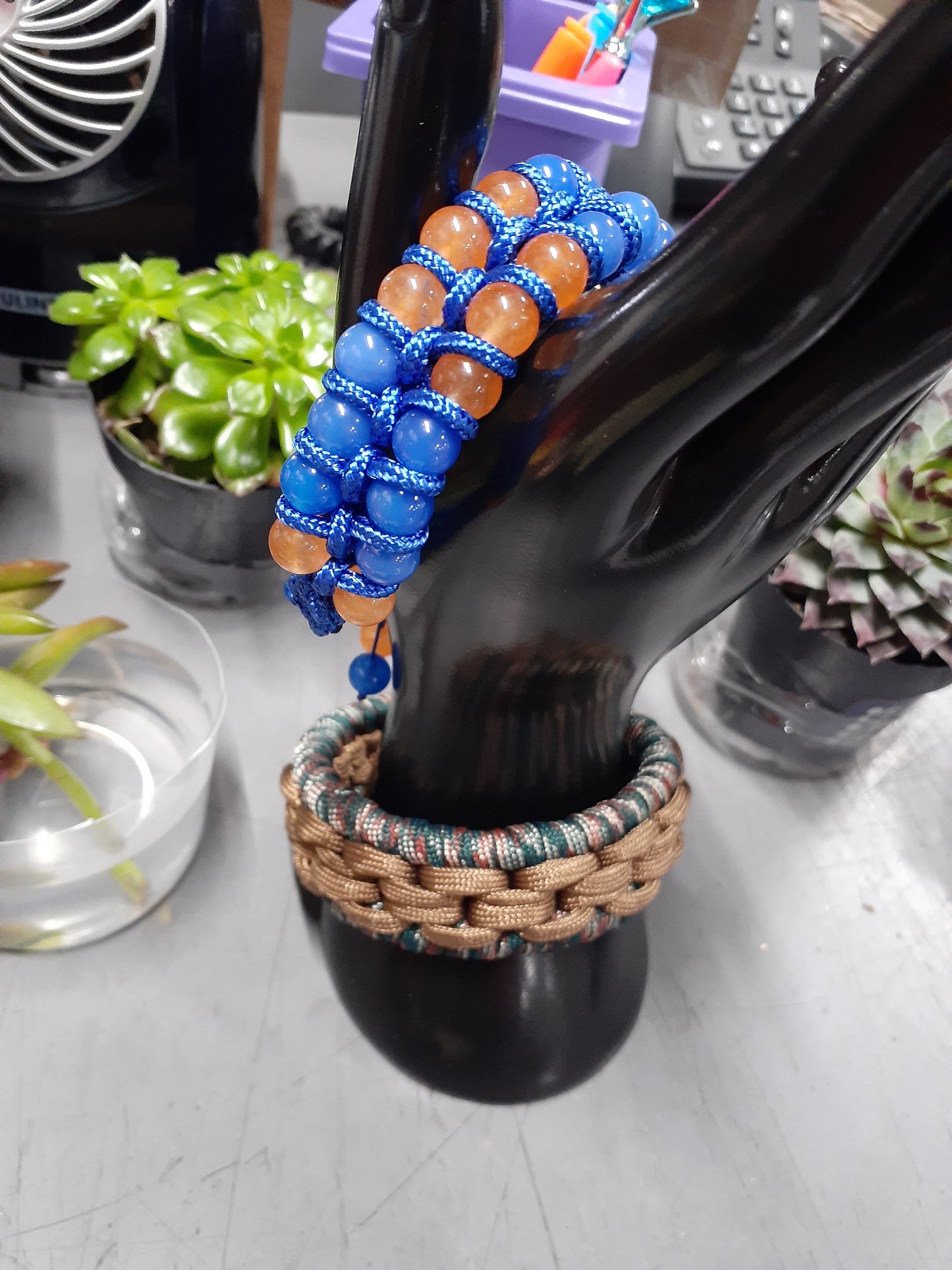 Adjustable Blue Orange Agate Paracord Bracelet