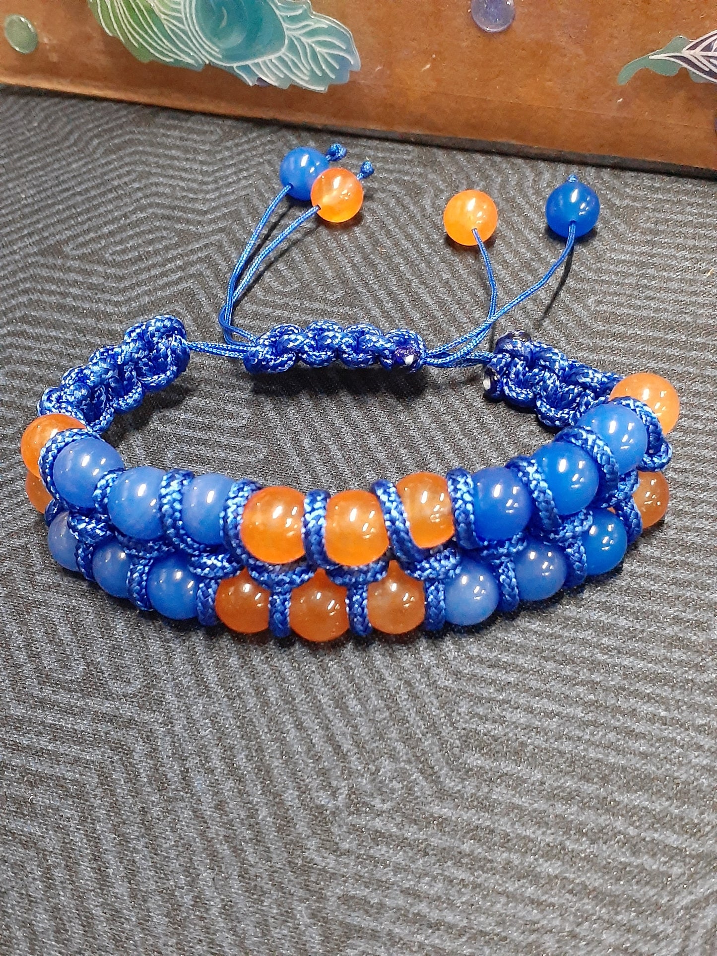 Adjustable Blue Orange Agate Paracord Bracelet