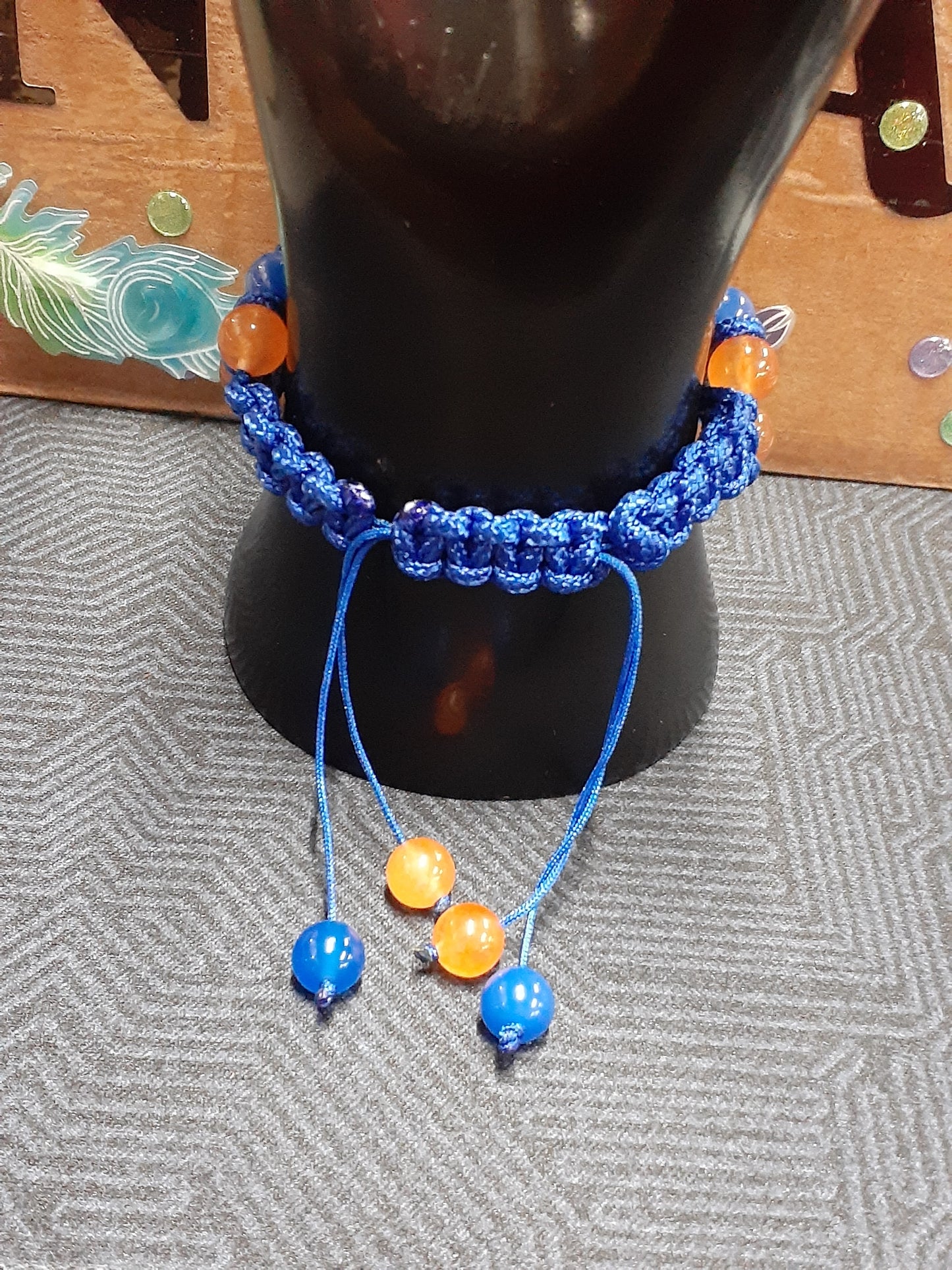 Adjustable Blue Orange Agate Paracord Bracelet