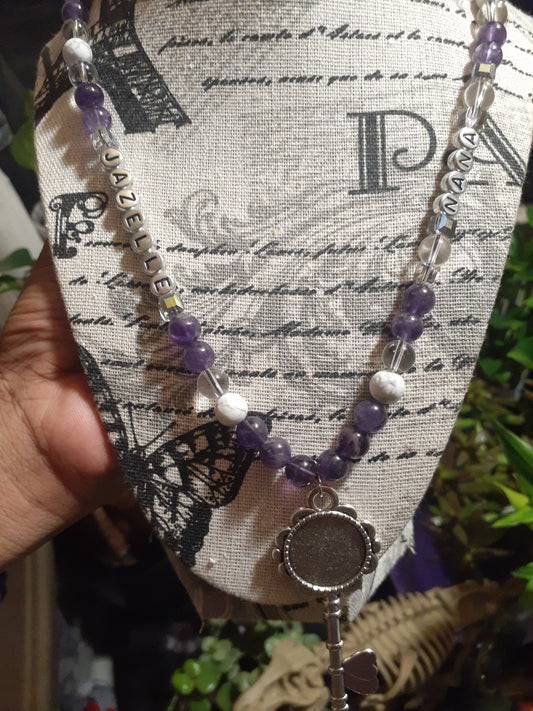 Big Key Silver Bezel Necklace Amethyst 10 in