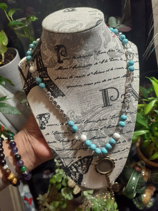 Flower Key Bezel Personalized "Nana" Necklace, Antique
