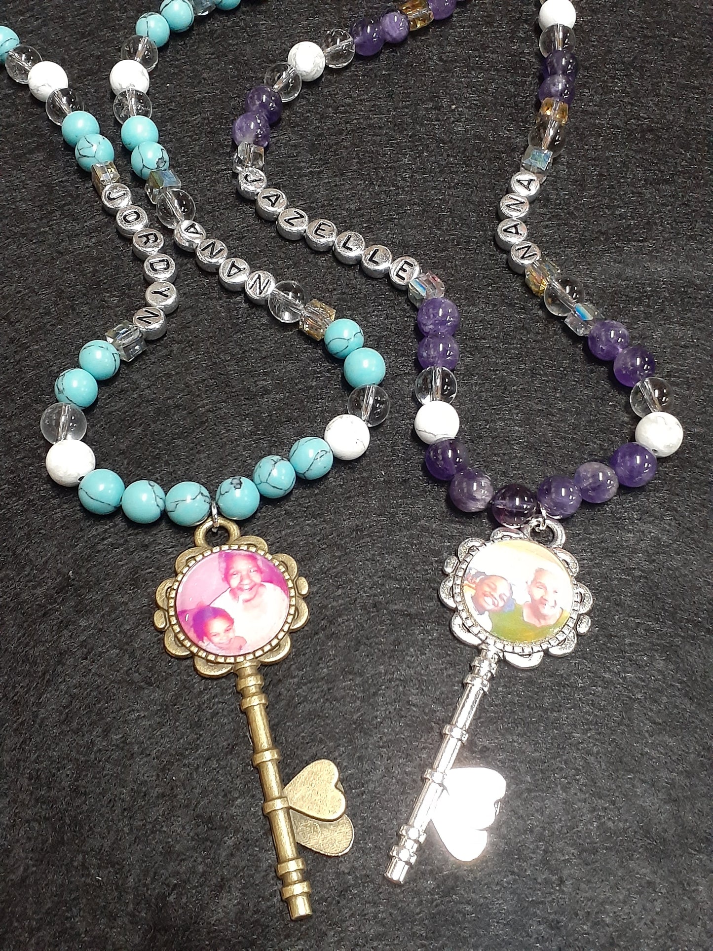 Flower Key Bezel Personalized "Nana" Necklace, Antique