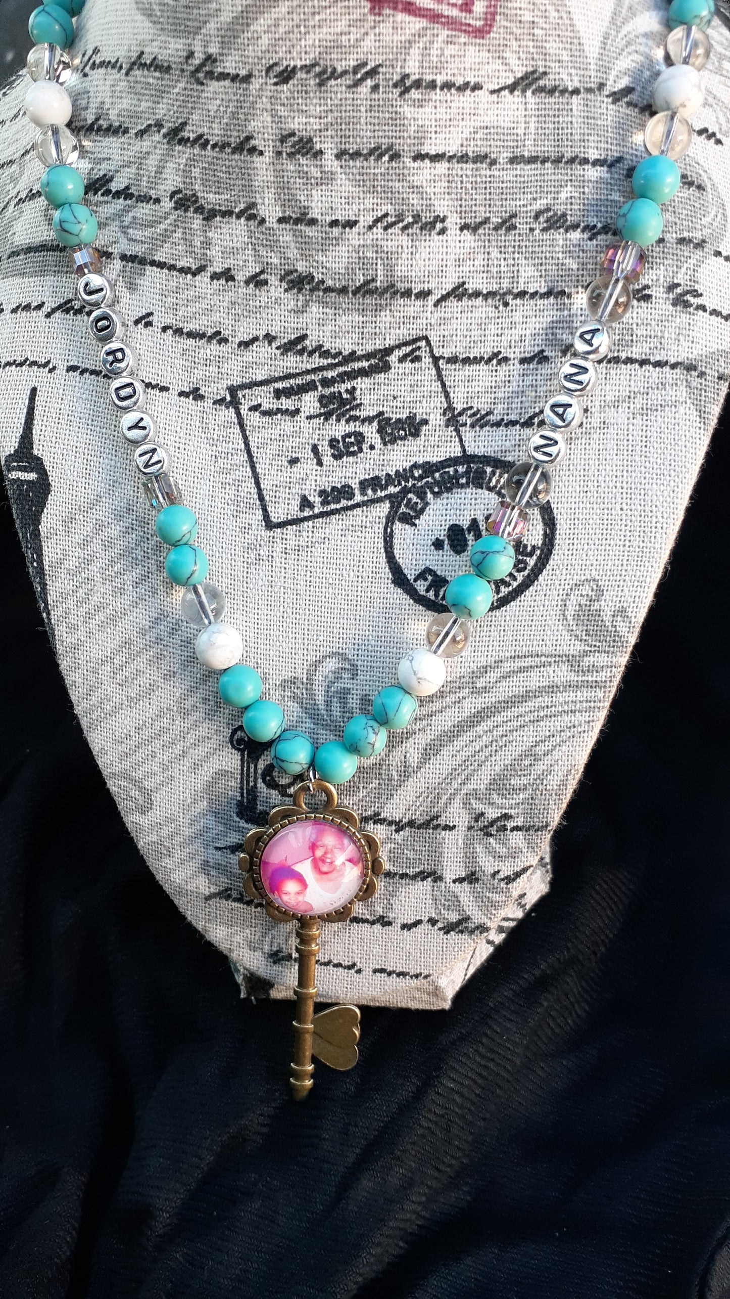 Flower Key Bezel Personalized "Nana" Necklace, Antique