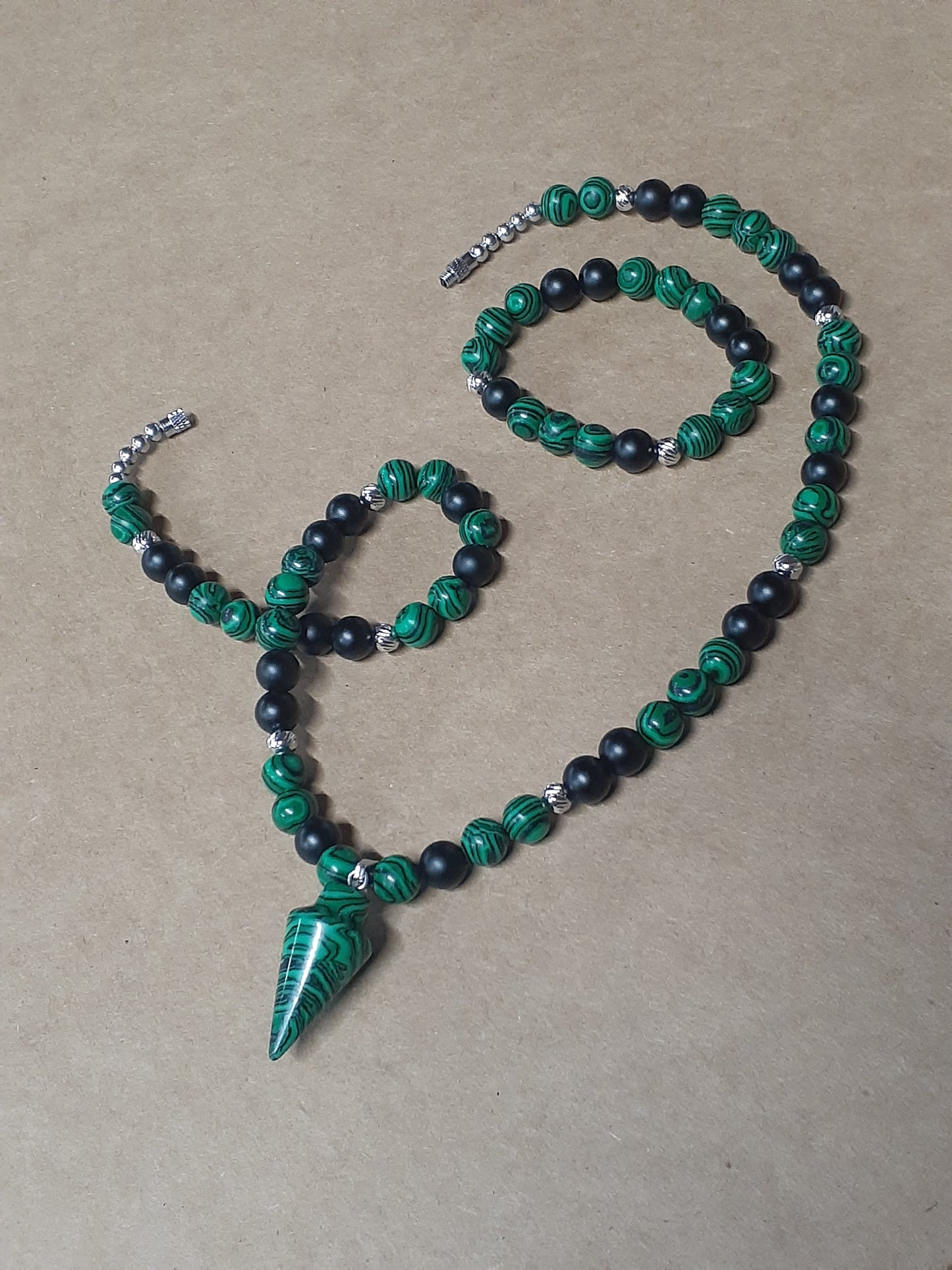 Malachite Arrowhead Necklace Set 10in With Kids Bracelet