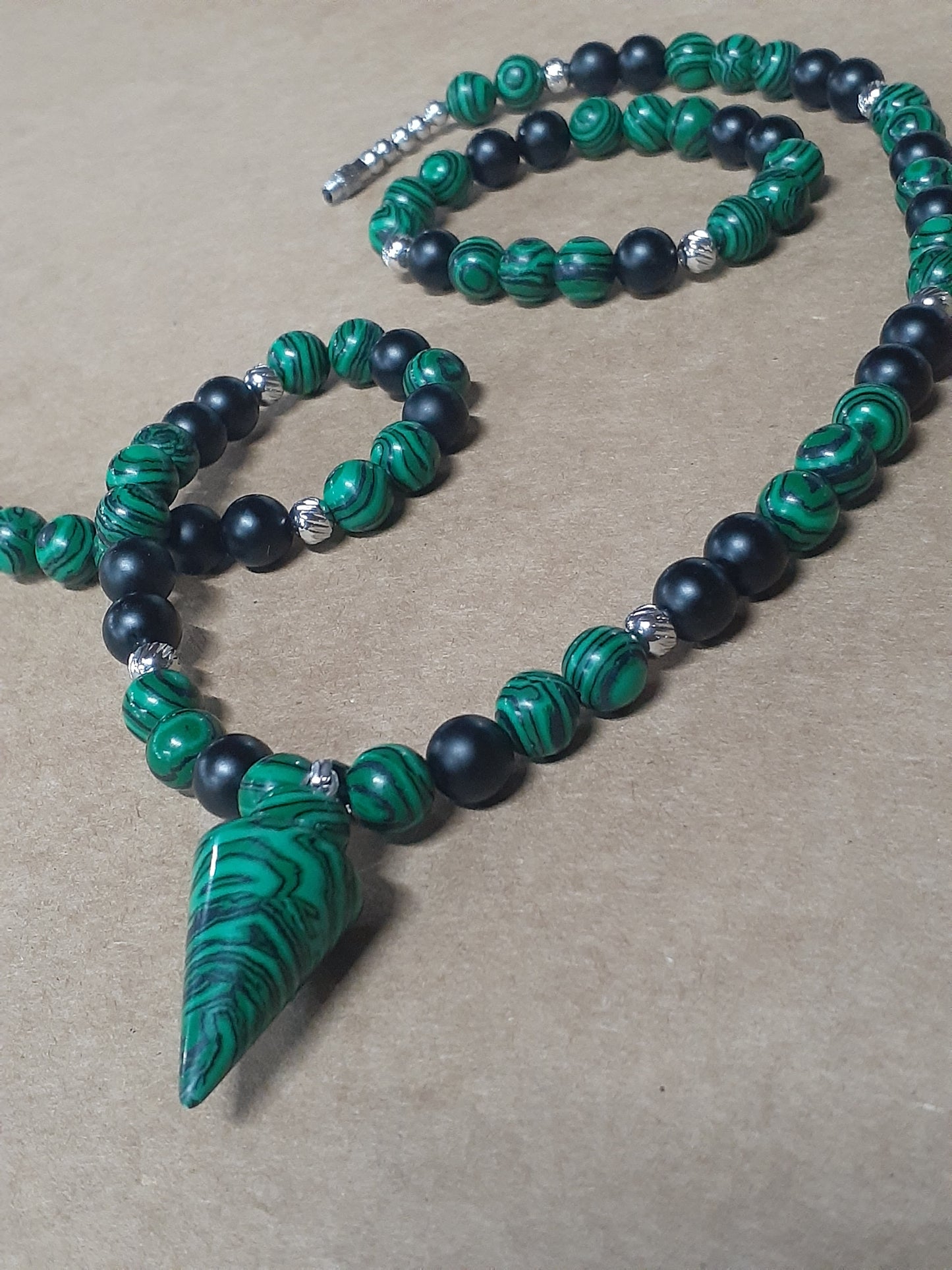 Malachite Arrowhead Necklace Set 10in With Kids Bracelet