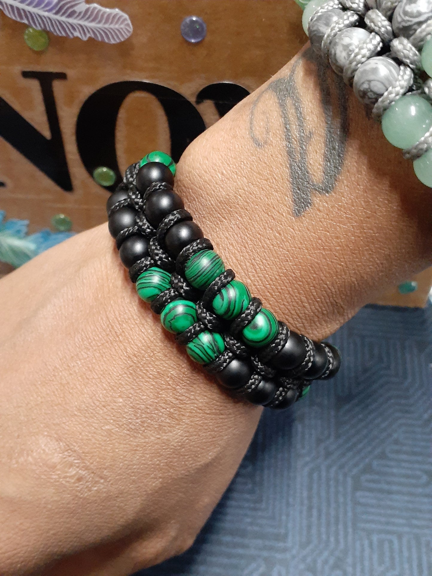 Adjustable Malachite Onyx Paracord Bracelet