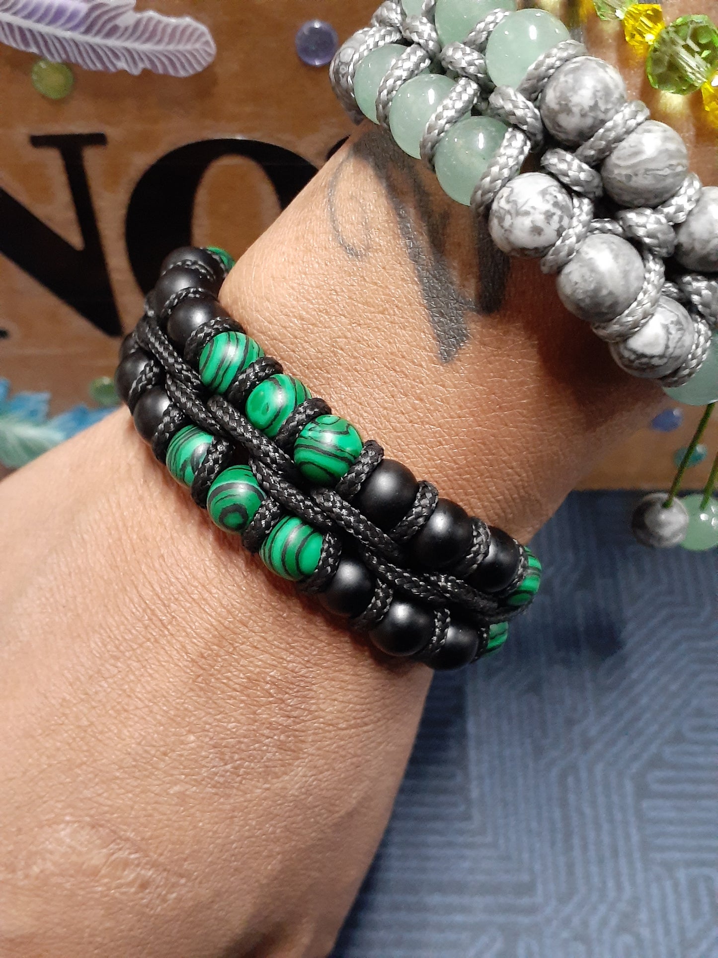 Adjustable Malachite Onyx Paracord Bracelet