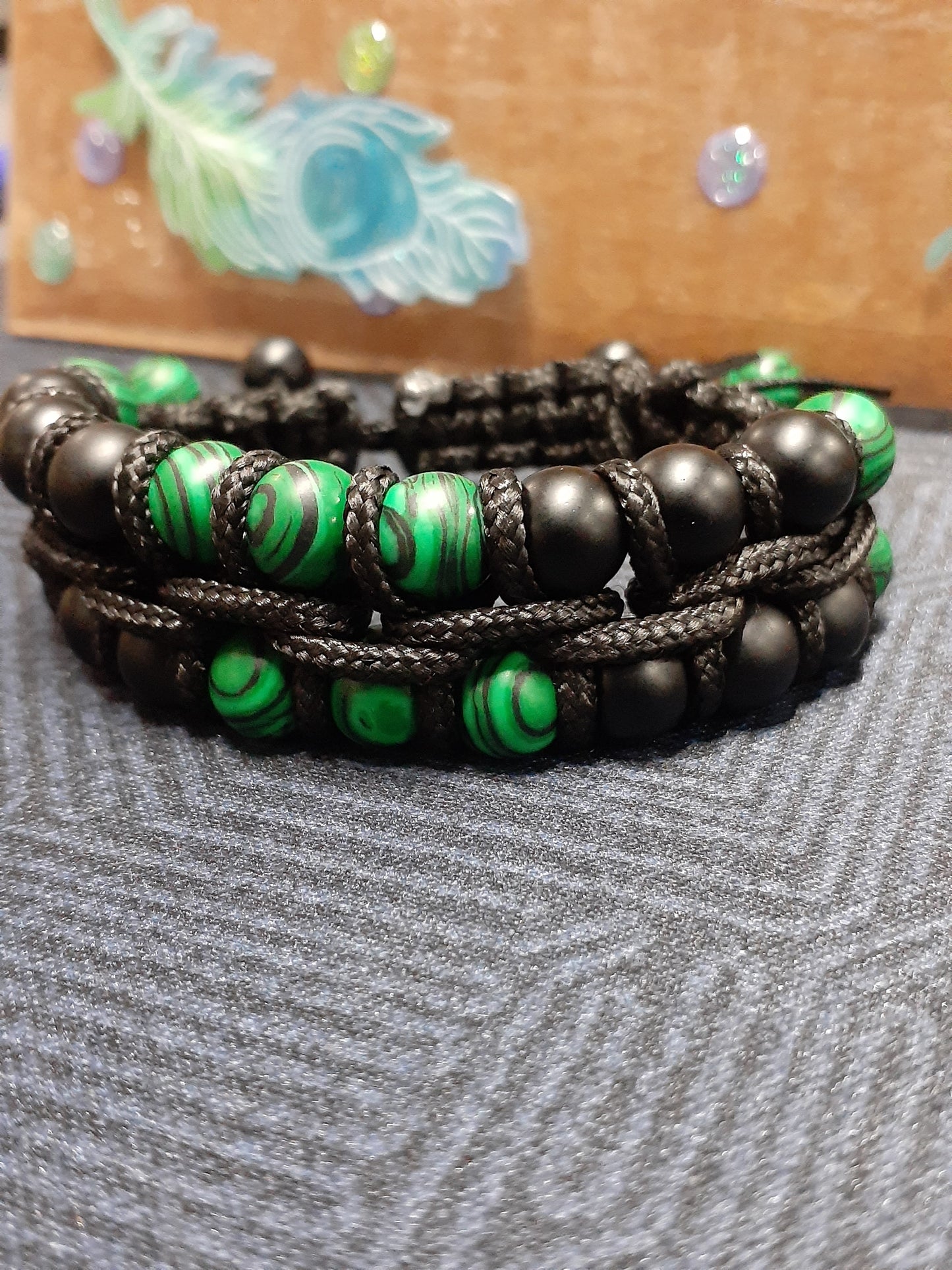 Adjustable Malachite Onyx Paracord Bracelet