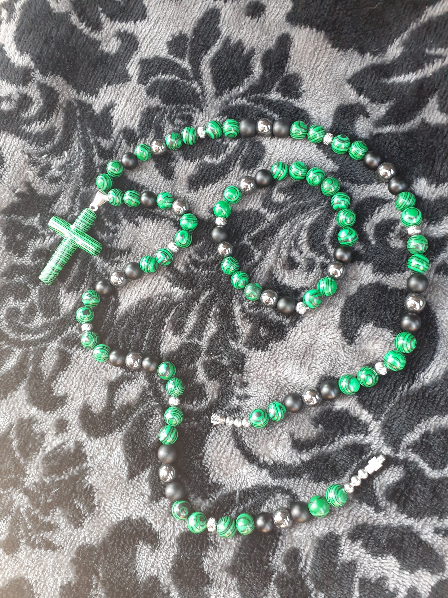 Malachite Cross HemOnyx Necklace Set 12 Inch
