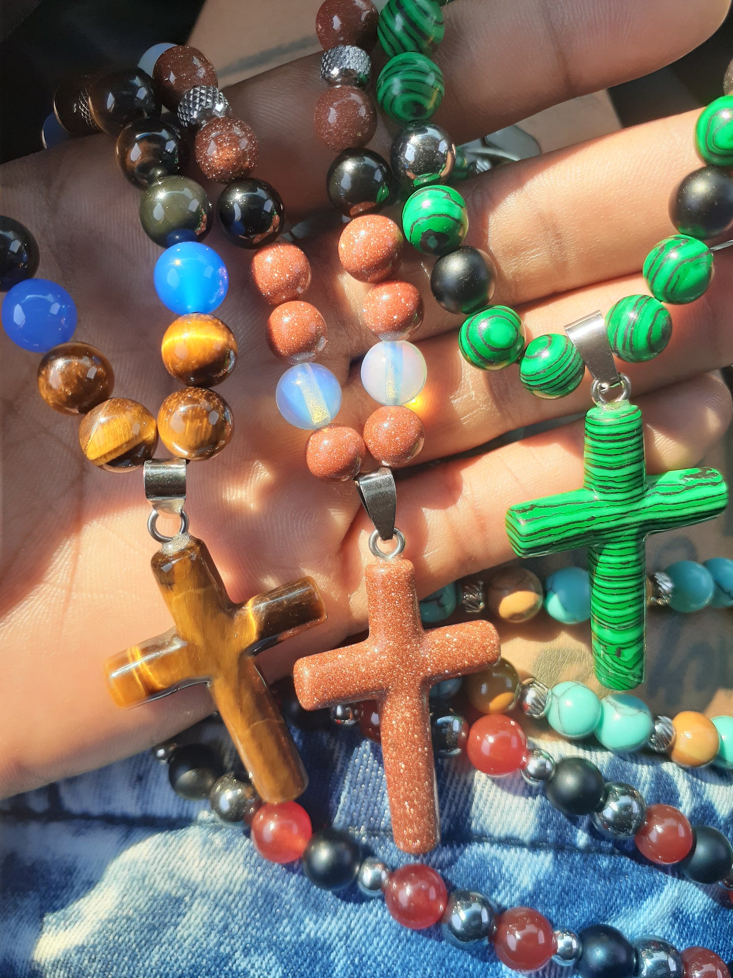 Malachite Cross HemOnyx Necklace Set 12 Inch