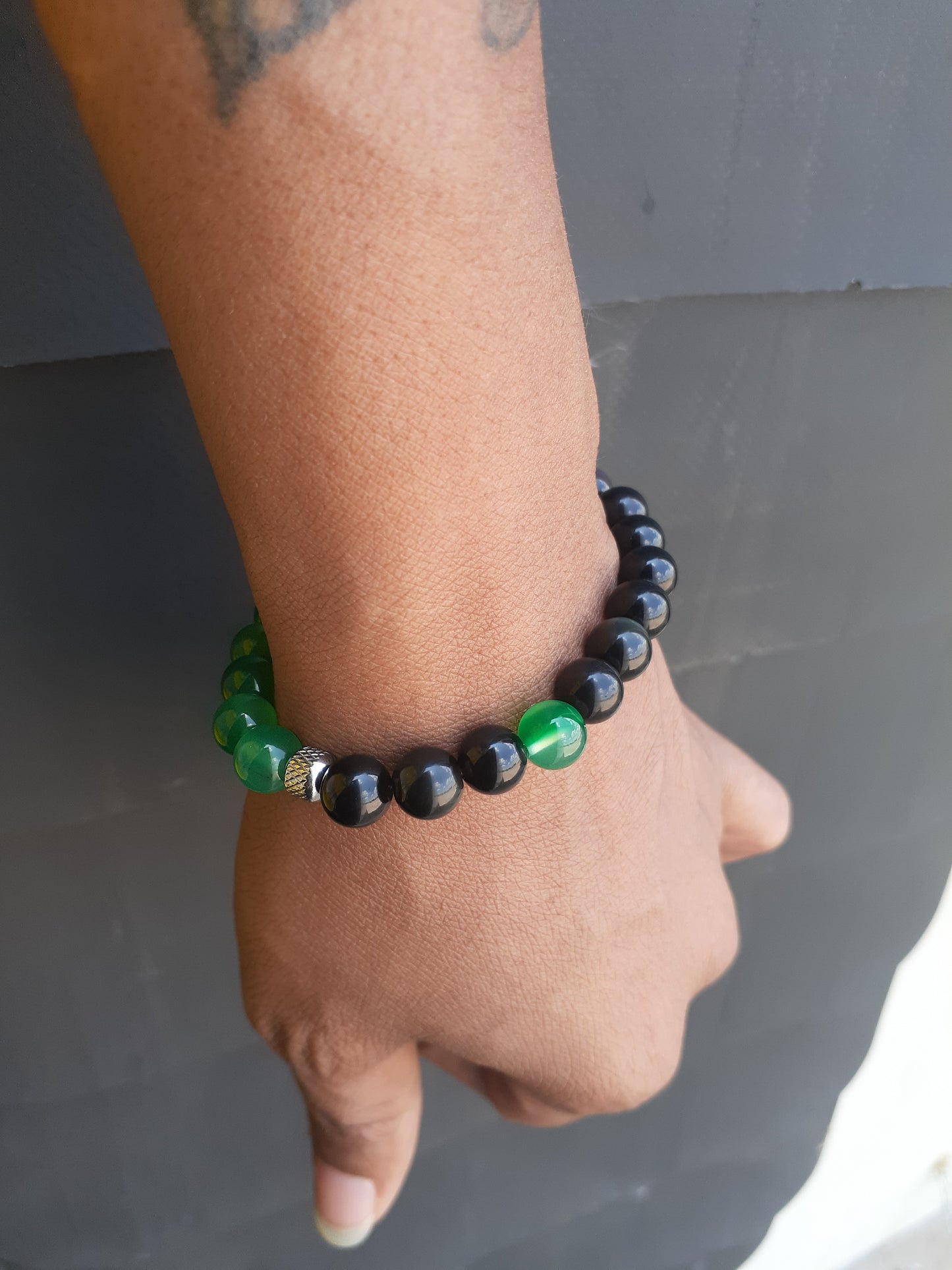 Green Agsidian Yin Yang Stretch Bracelet