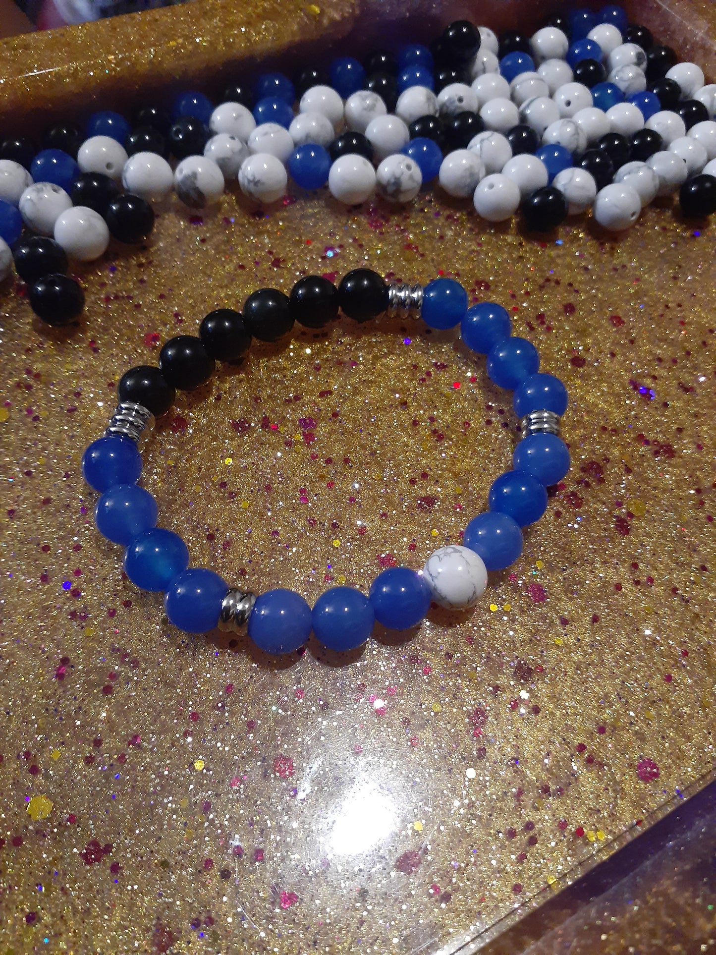 3 Piece Stretch Bracelet Set - Isaiah Blue Black White