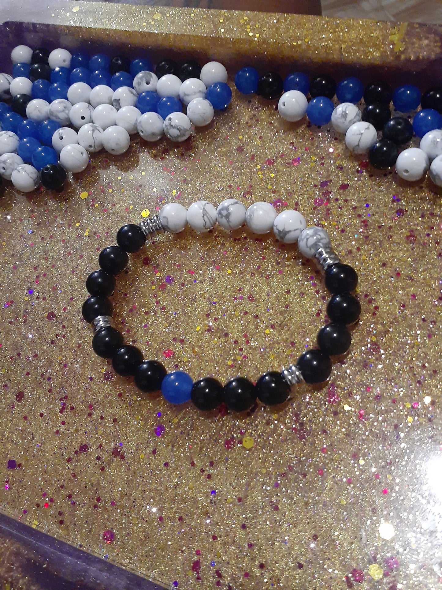 3 Piece Stretch Bracelet Set - Isaiah Blue Black White