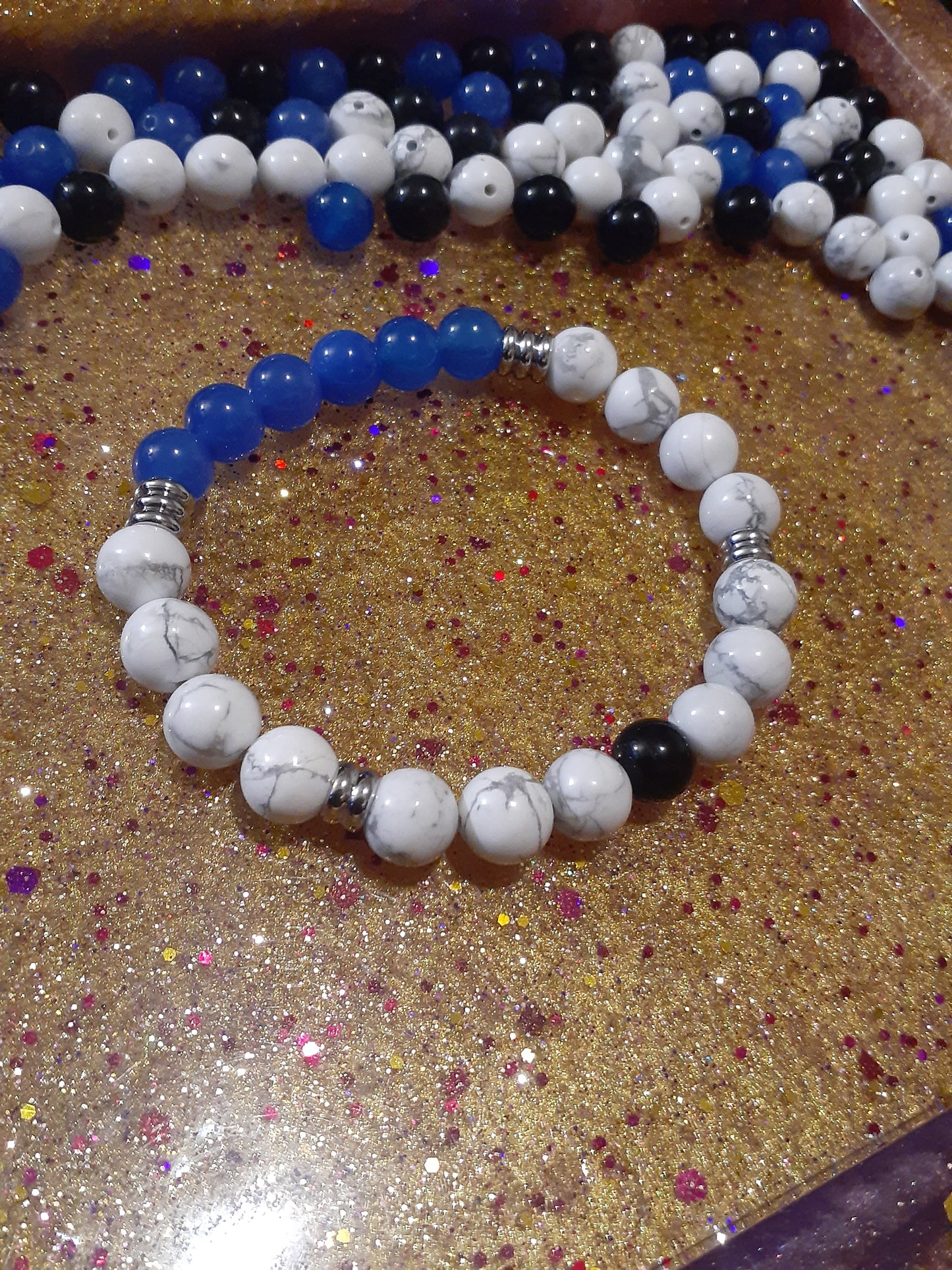 3 Piece Stretch Bracelet Set - Isaiah Blue Black White