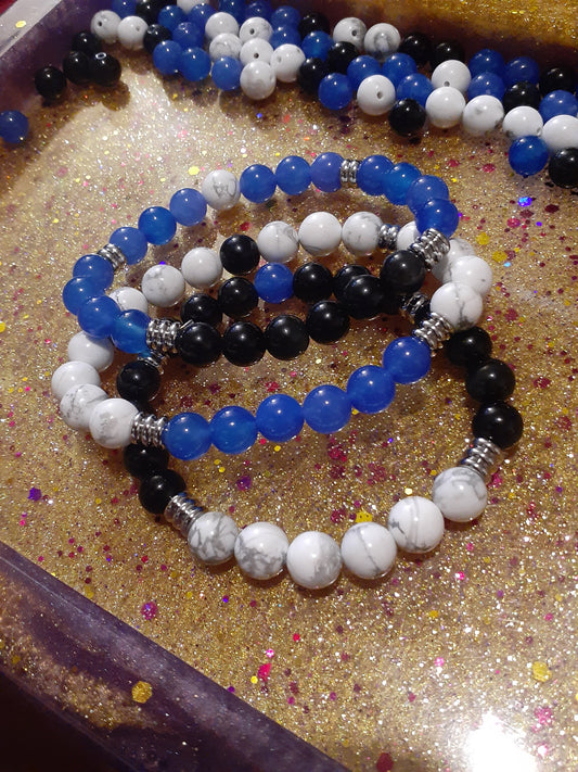 3 Piece Stretch Bracelet Set - Isaiah Blue Black White