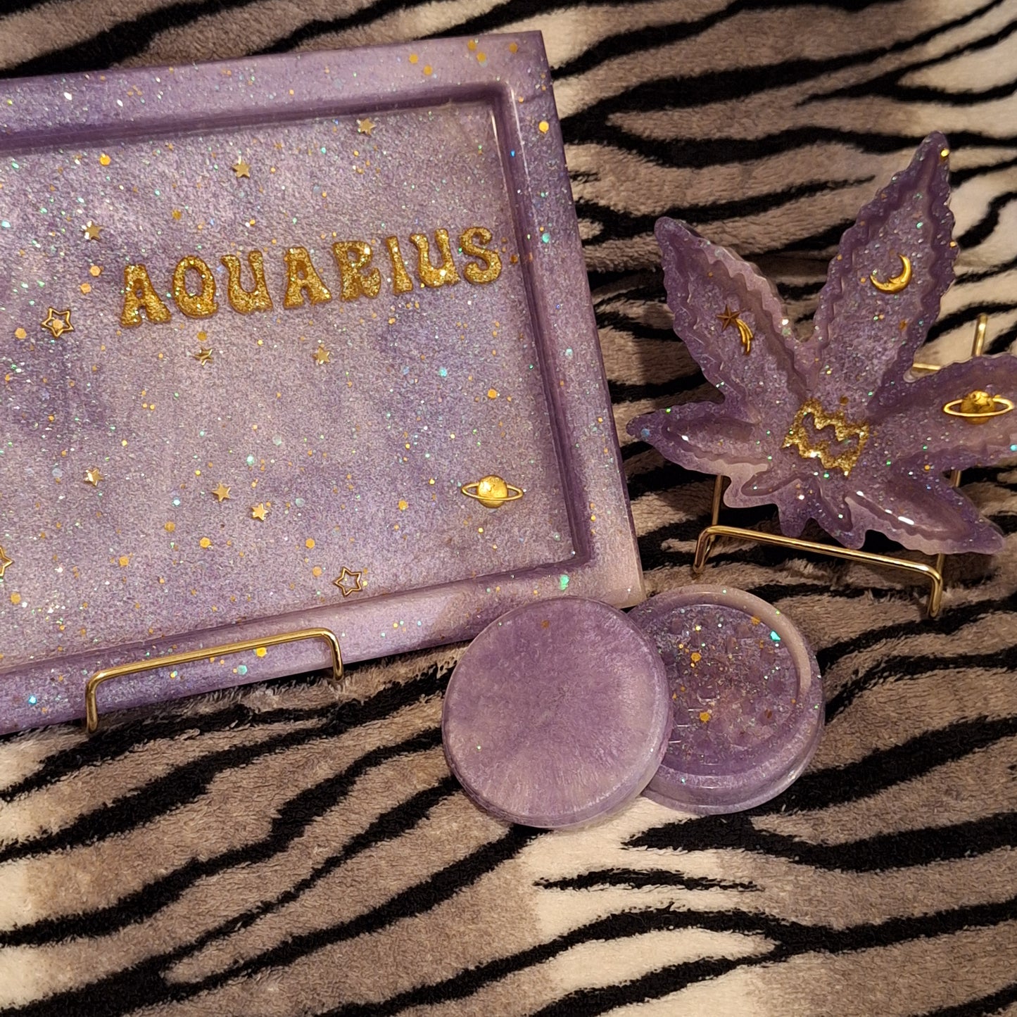 Aquarius SM 3Piece Tray Set Purple White Gold
