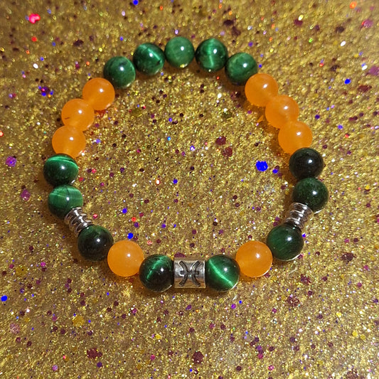 Pisces Green Orange Tiger Eye Chalcedony