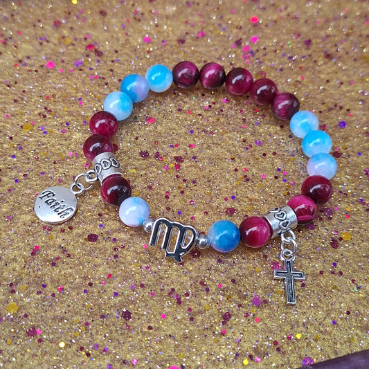 Virgo Magenta Jade Charm Stretch Bracelet