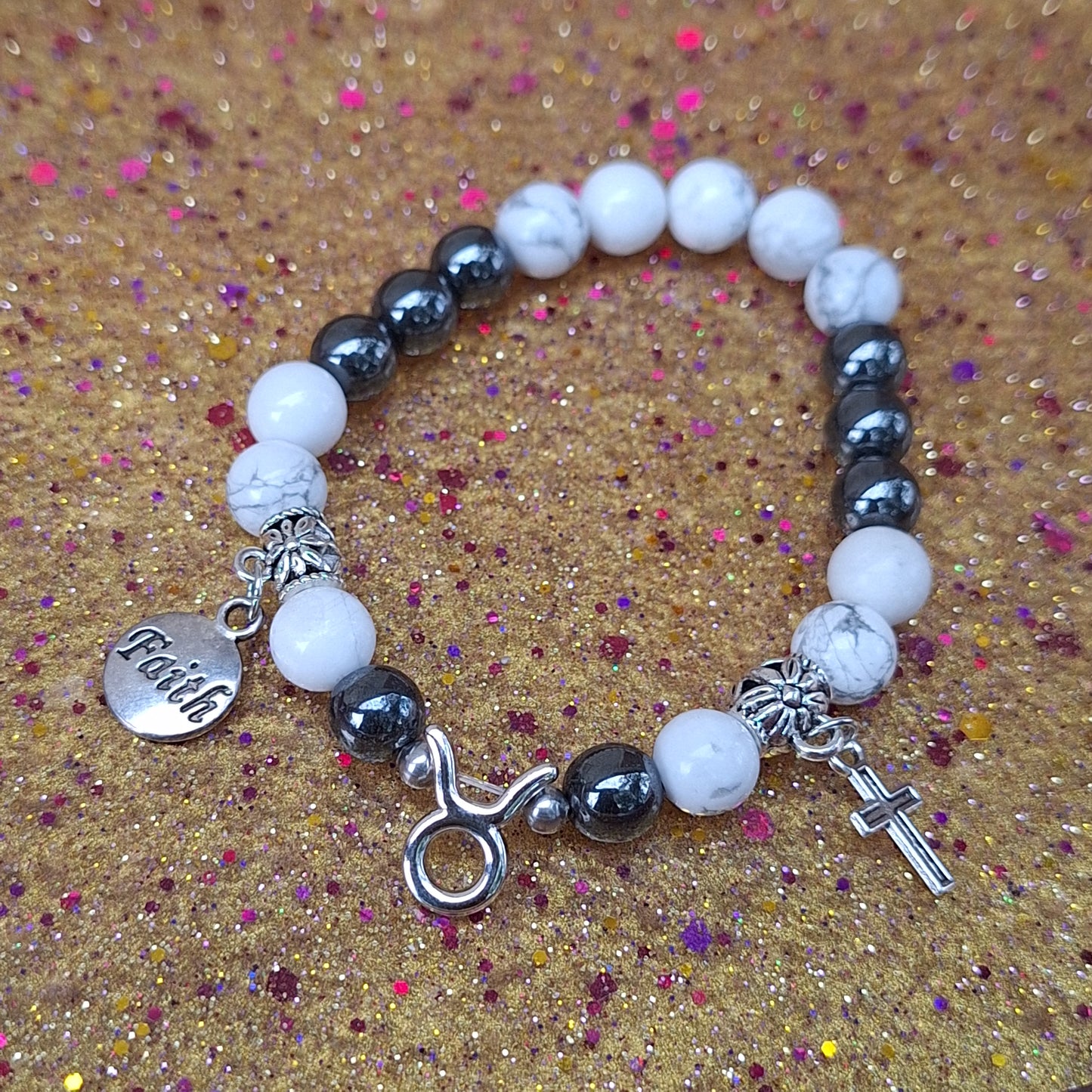 Taurus Hemowlite Charm Stretch Bracelet