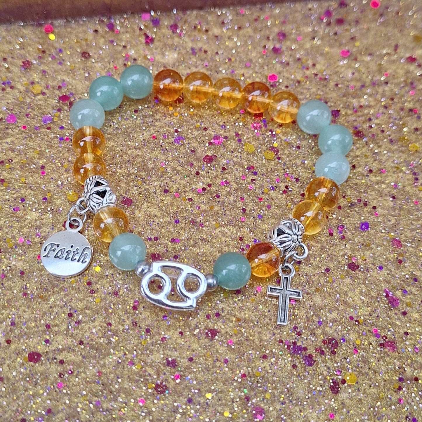 Cancer Citrine Charm Stretch Bracelet