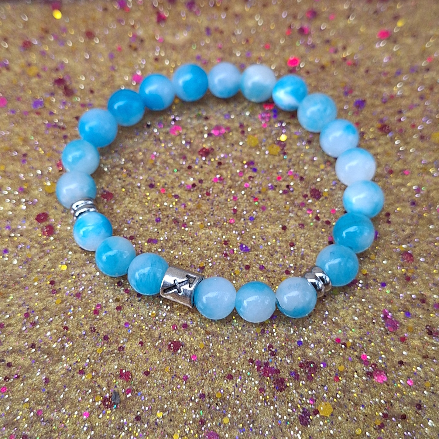 Sagittarius Blue White Jade Stretch Bracelet