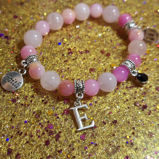 Rose Jade Personalized Charm Stretch Bracelet