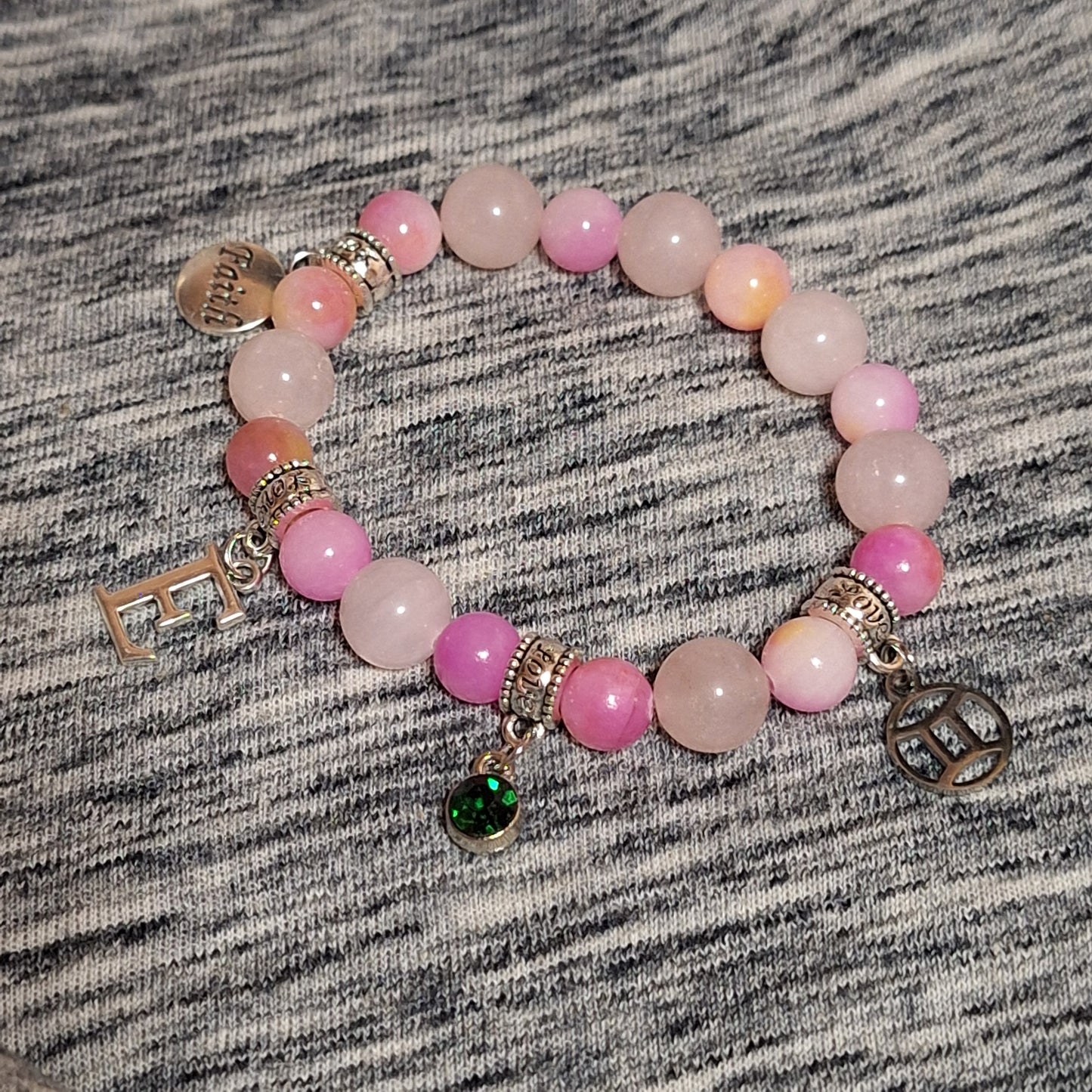 Rose Jade Personalized Charm Stretch Bracelet