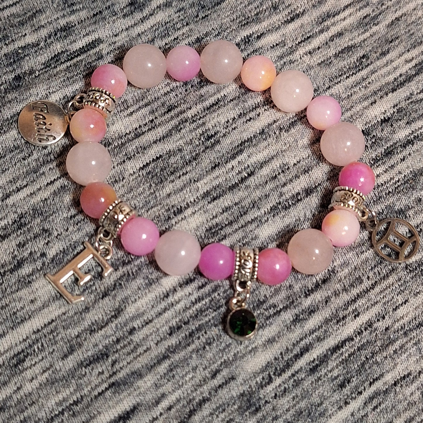 Rose Jade Personalized Charm Stretch Bracelet