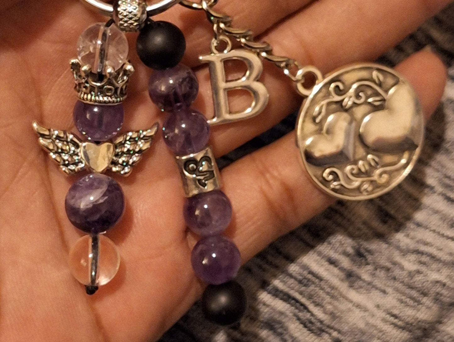 Custom 2Pc Charm Stretch Bracelet and Guardian Keybeads Set