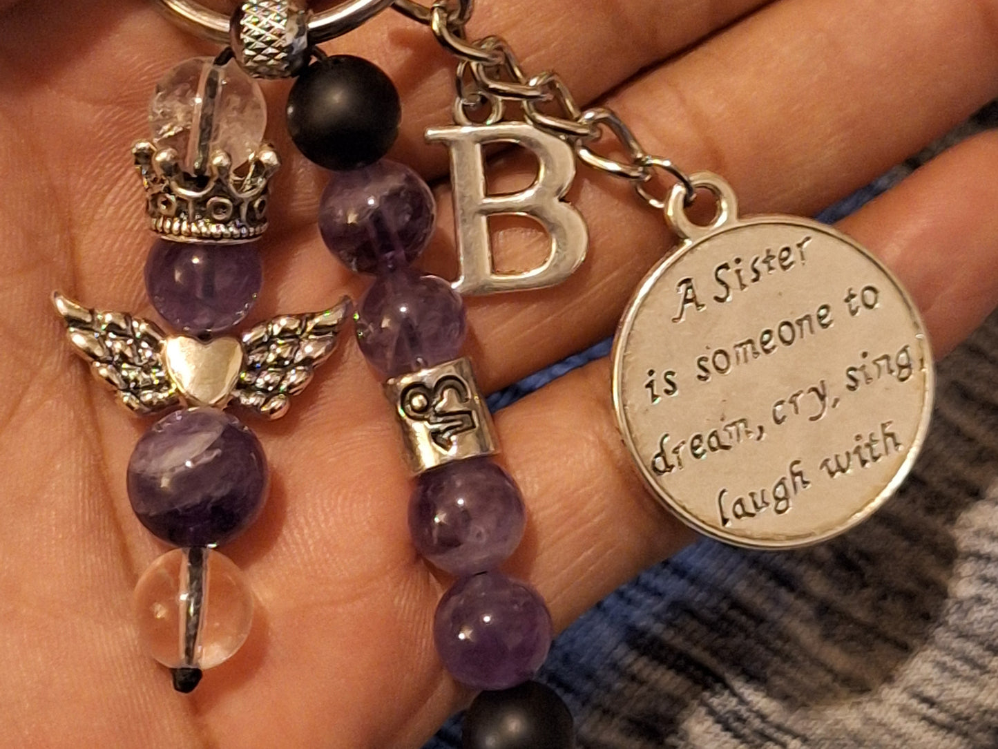 Custom 2Pc Charm Stretch Bracelet and Guardian Keybeads Set