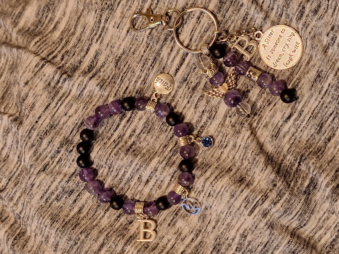 Custom 2Pc Charm Stretch Bracelet and Guardian Keybeads Set