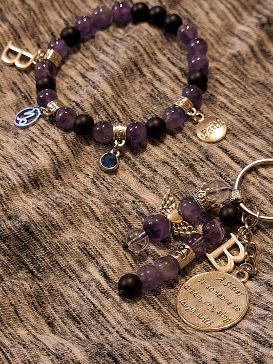 Custom 2Pc Charm Stretch Bracelet and Guardian Keybeads Set