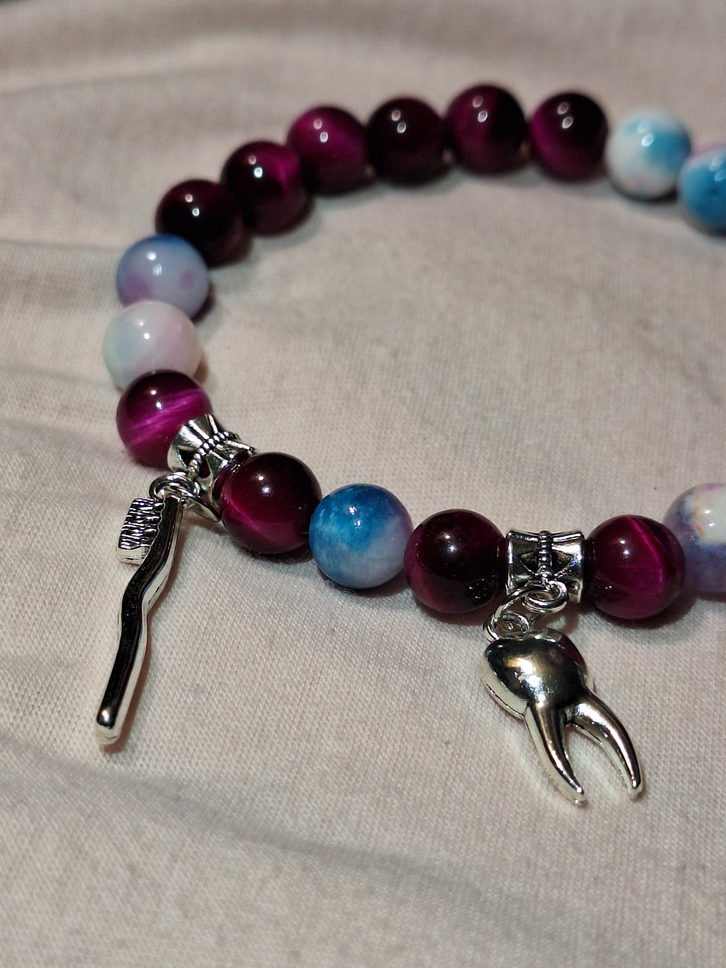 Blue Jade Magenta Dental Stretch Bracelet