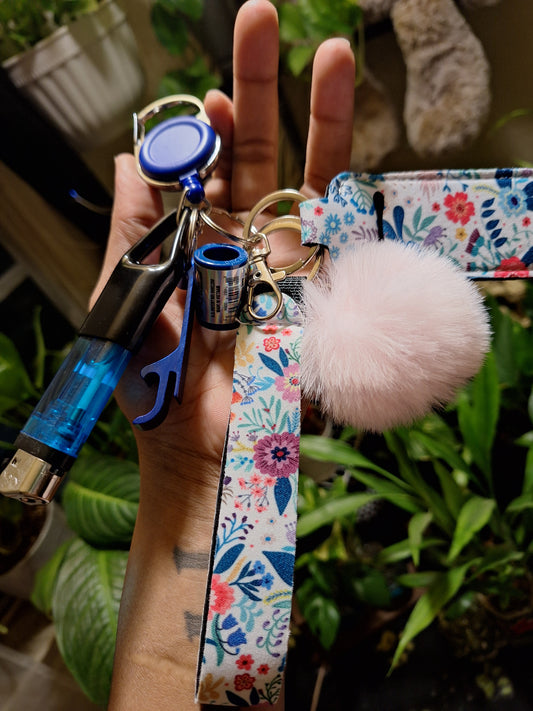 Blue Floral PomBalm Holder 6Pc Lighter Leash Set