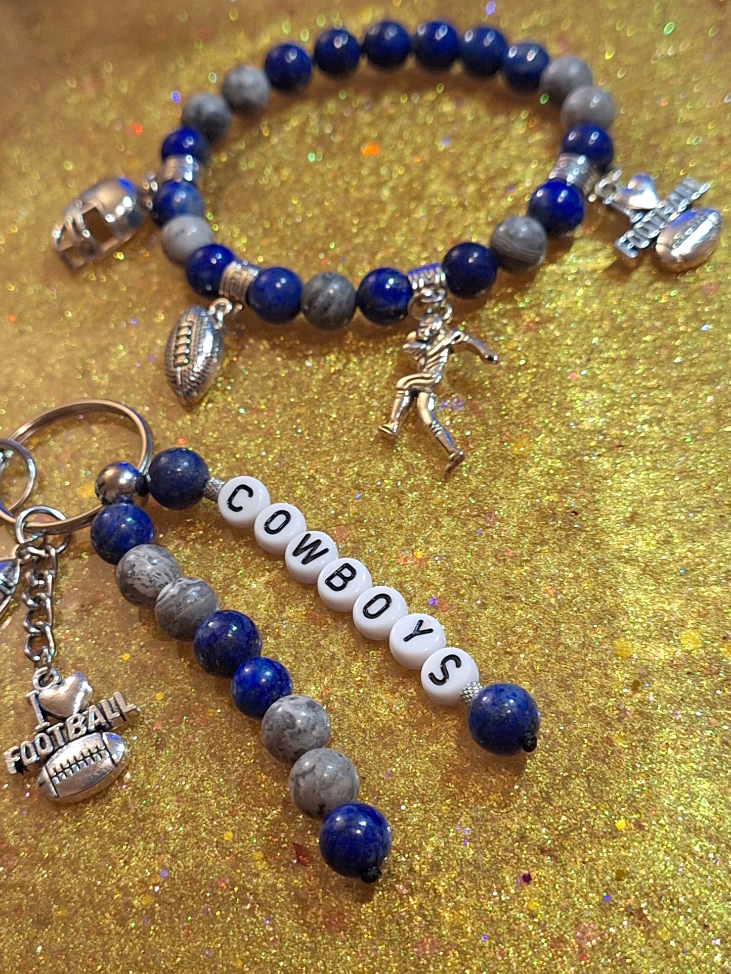 Cowboys 4Charm Stretch Bracelet and Keybead 2Pc Set