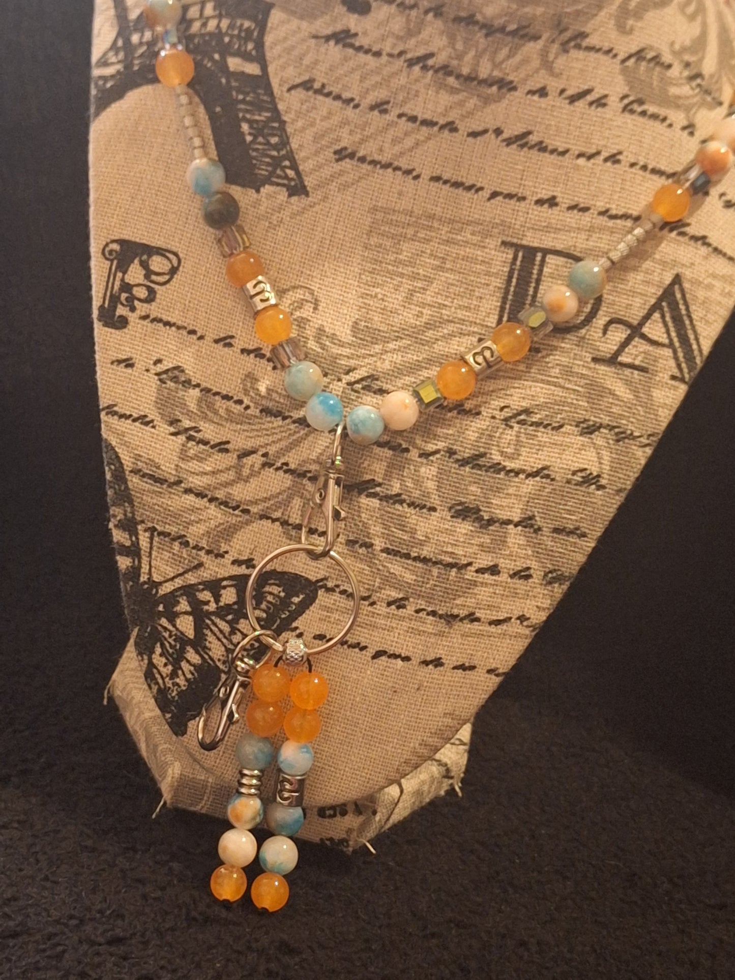 Aries Blue / Orange Chalcedony 2 Piece Lanyard and Keybead Set Jade