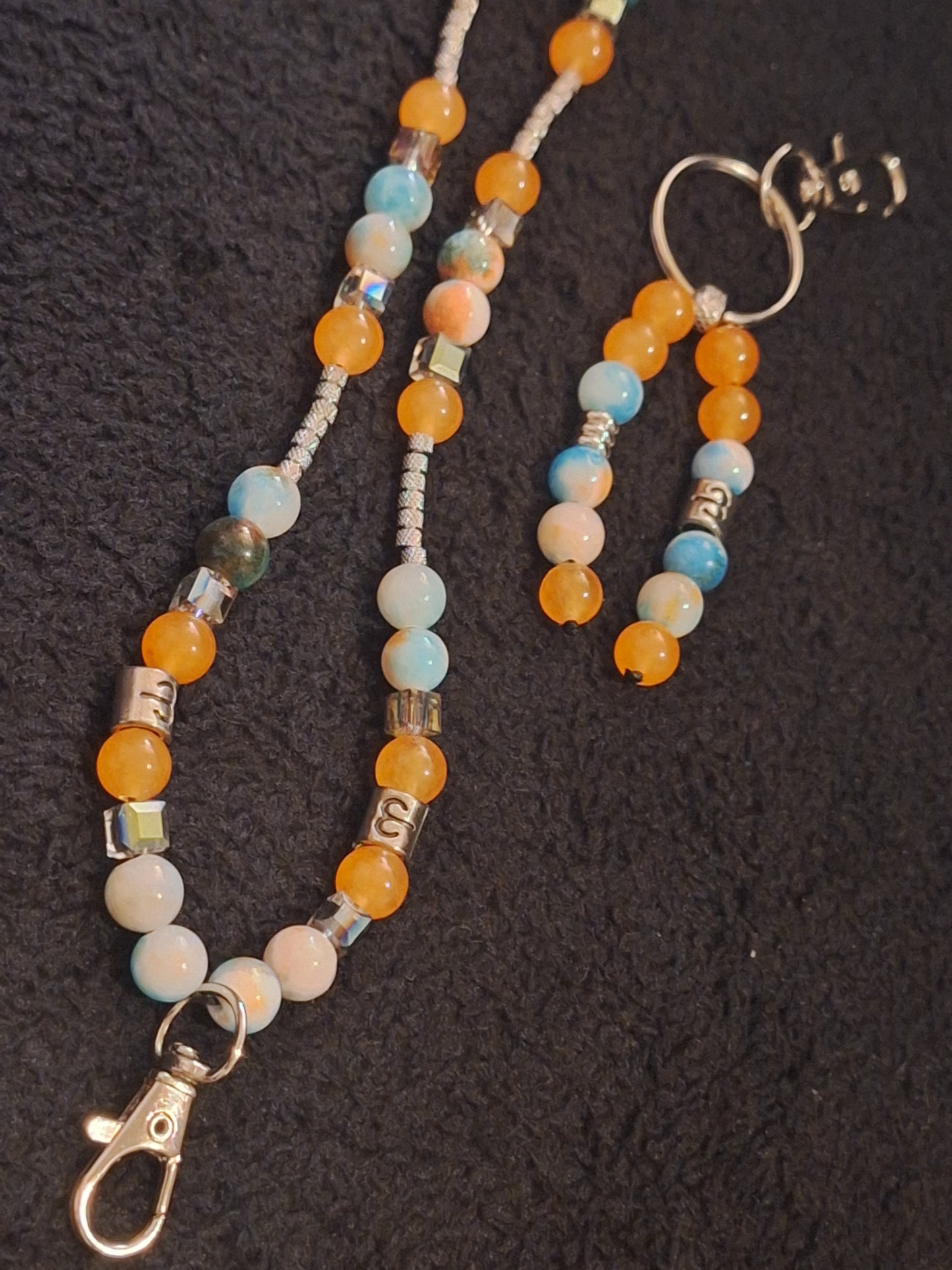 Aries Blue / Orange Chalcedony 2 Piece Lanyard and Keybead Set Jade