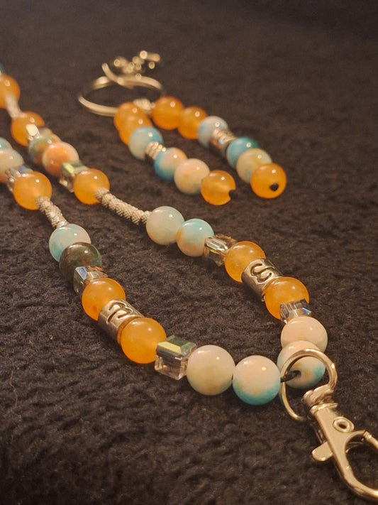 Aries Blue / Orange Chalcedony 2 Piece Lanyard and Keybead Set Jade