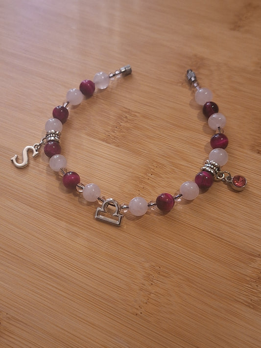 Libra Custom Charm Anklet - Rose Magenta