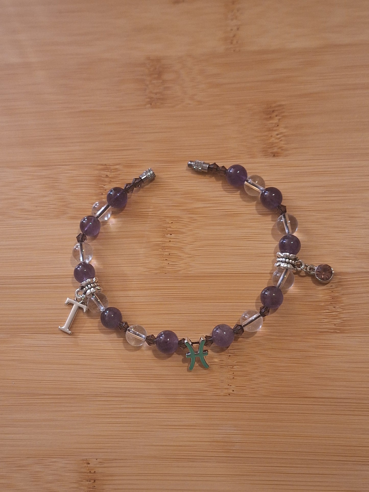 Pisces Custom Charm Anklet - Quartz Amethyst