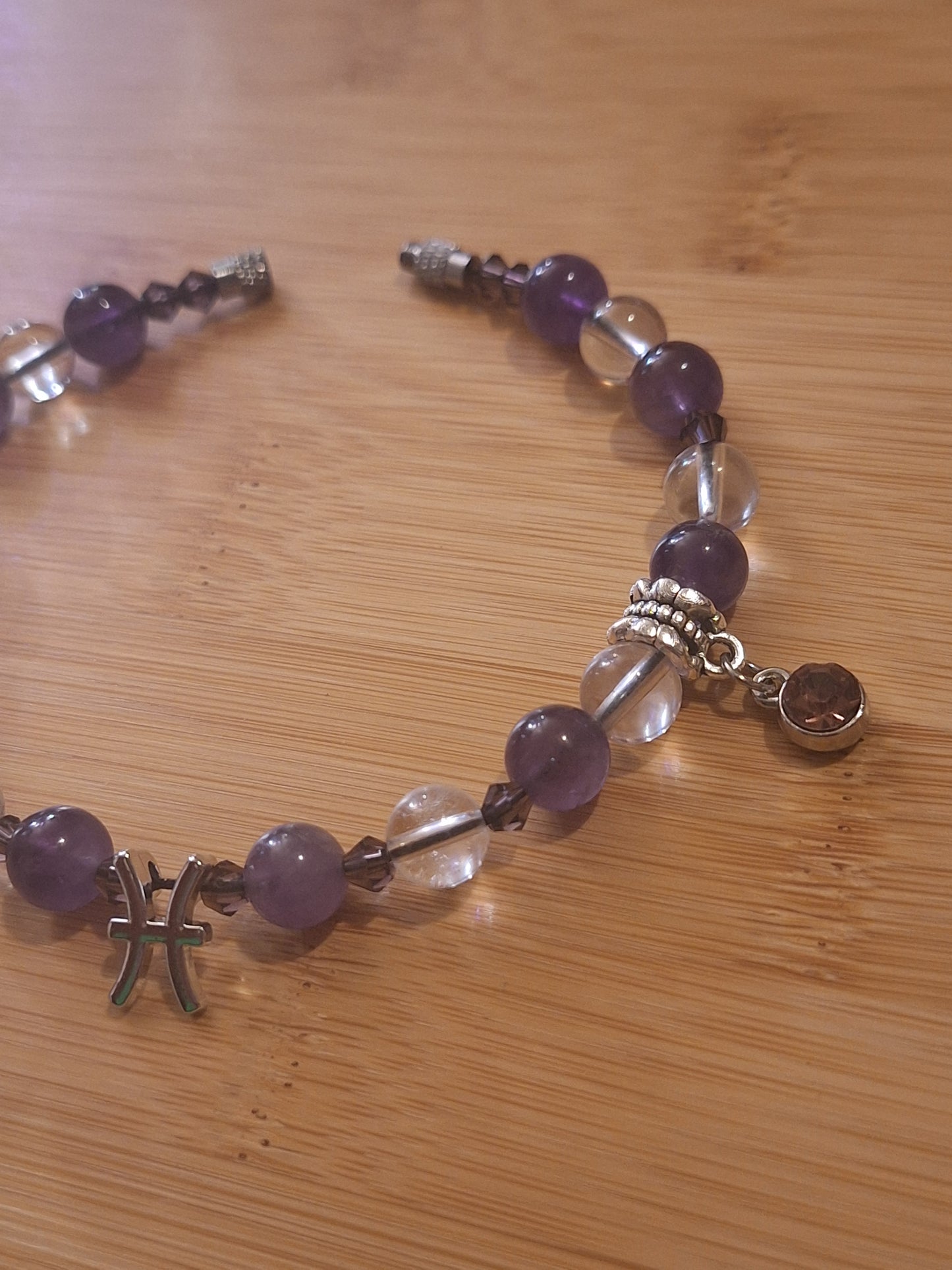 Pisces Custom Charm Anklet - Quartz Amethyst