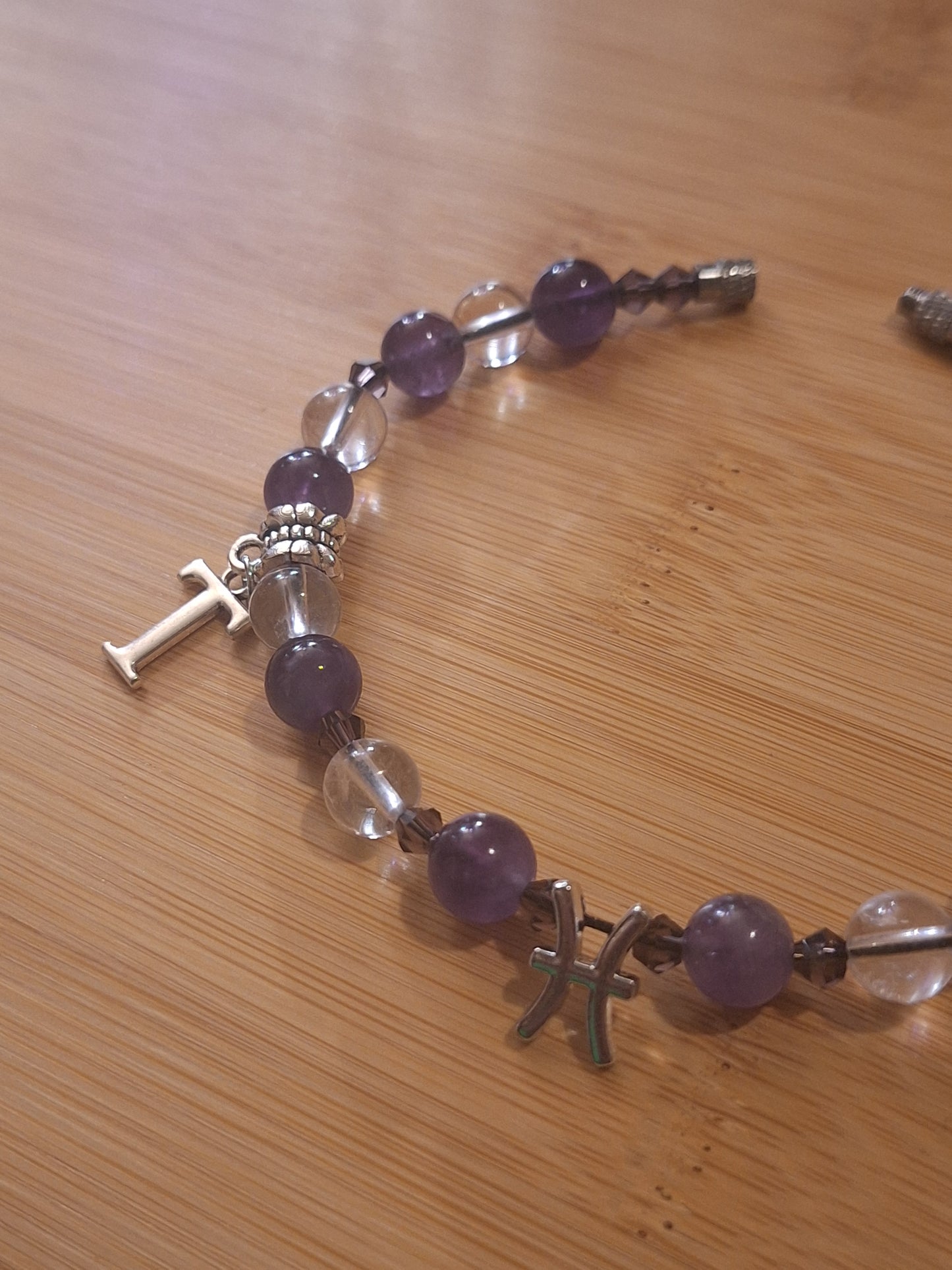 Pisces Custom Charm Anklet - Quartz Amethyst