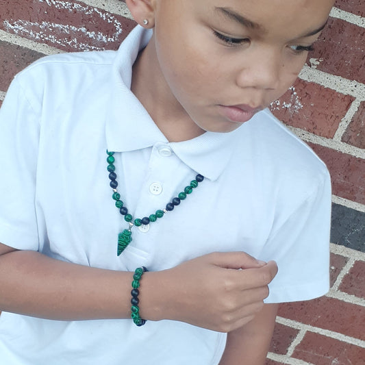 Malachite Arrowhead Necklace Set 10in With Kids Bracelet