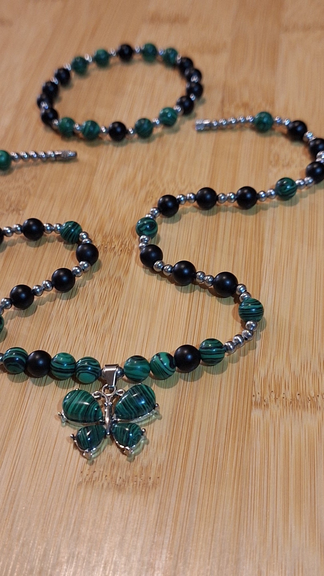 Malachite Butterfly Onyx 2Pc Set With Matching Bracelet