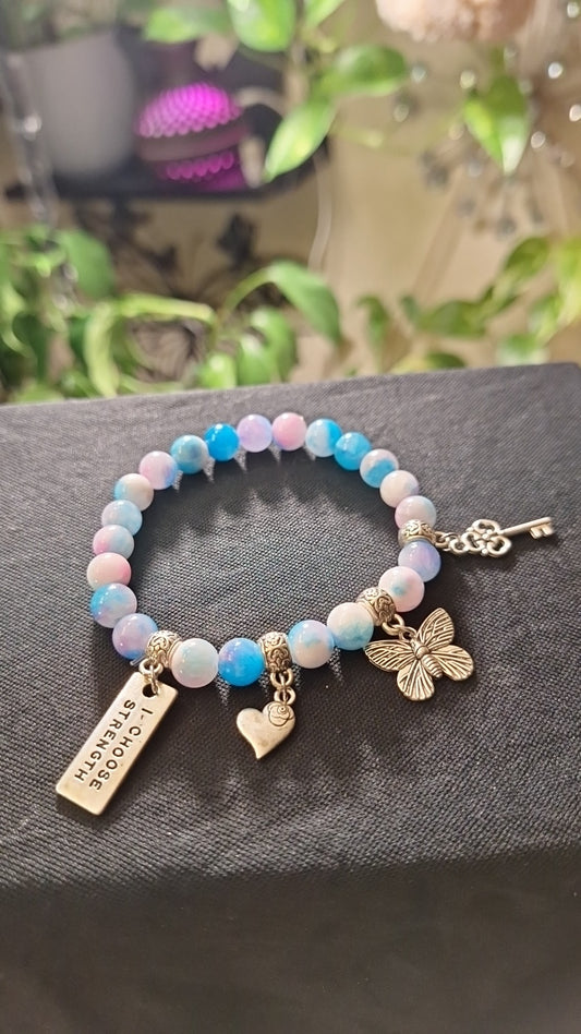 Blue/Pink Jade Charm Bracelet