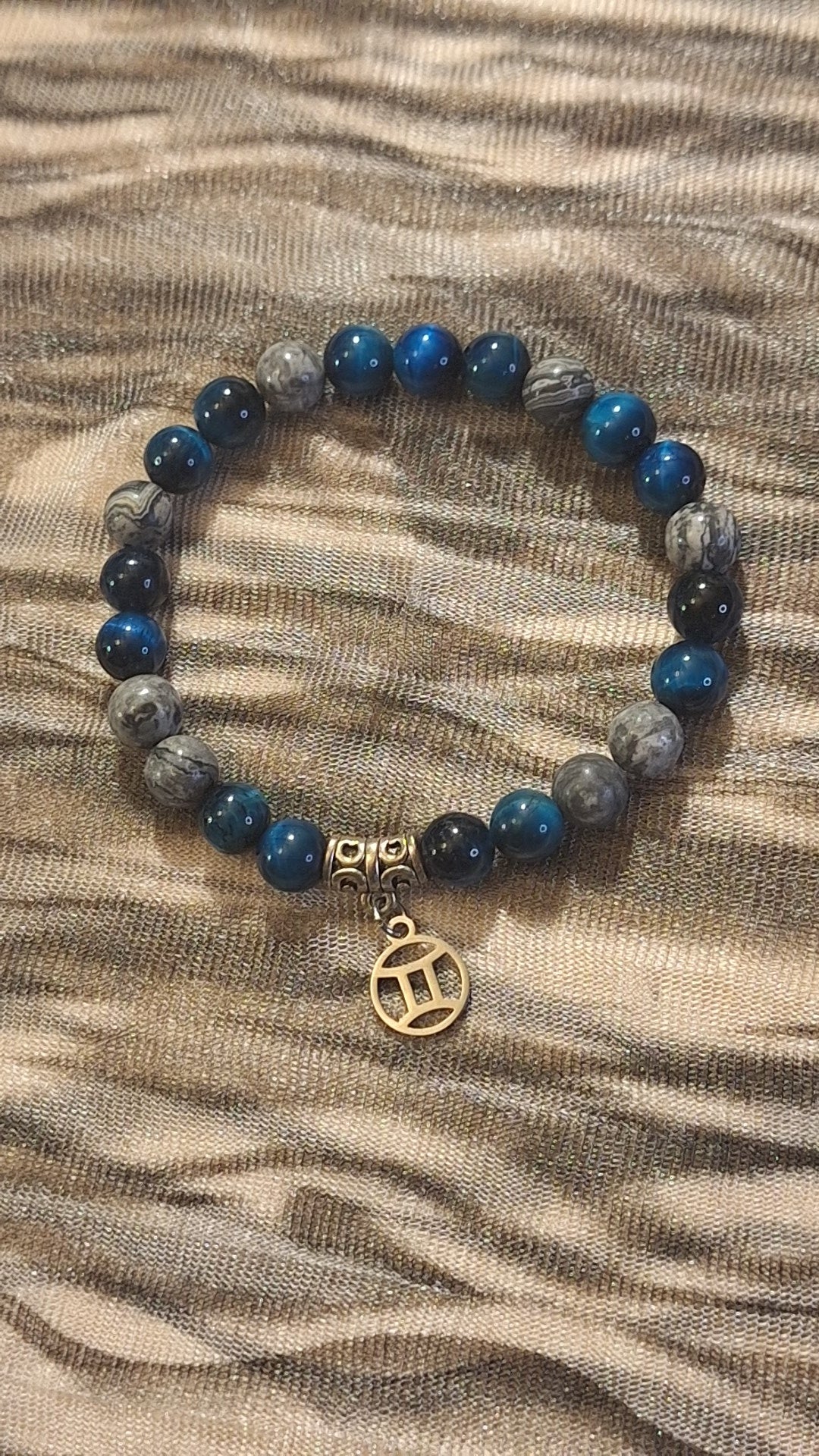Gemini Aquamarine and MapJasper Stretch Bracelet