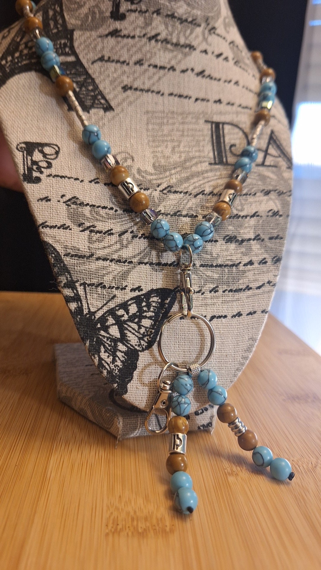 Libra Turquoise Wood Jasper Lanyard and Keybead 2pc Set